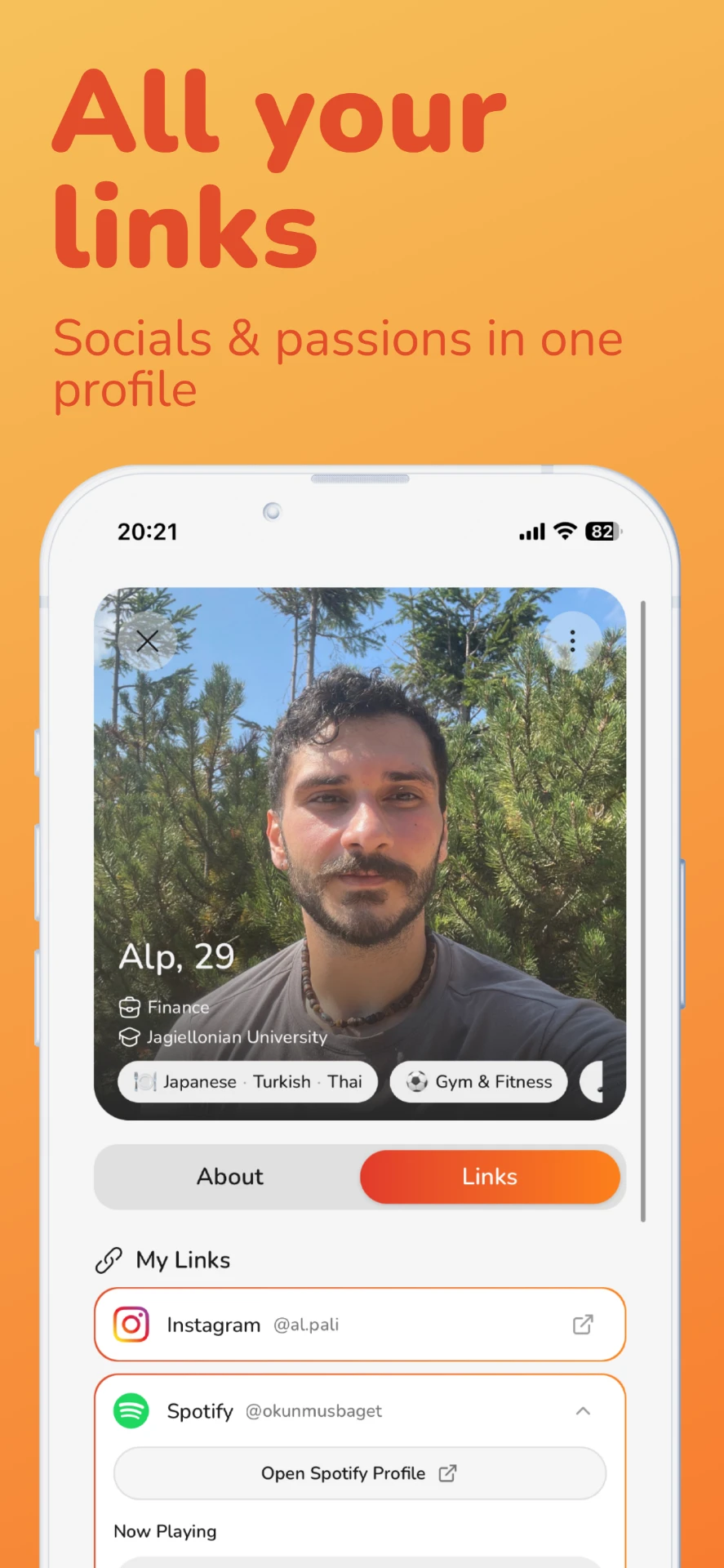 Share social links and passions from one Peeps profile