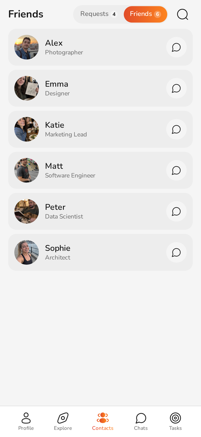 People you have connected with, with a face and a job attached (demo data)
